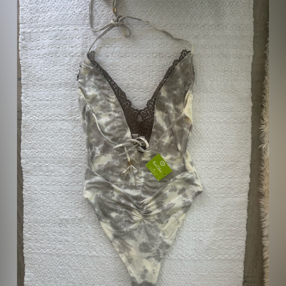 Blue Life one piece halter swimsuit with crochet deep v tie dye - Picture 8 of 10